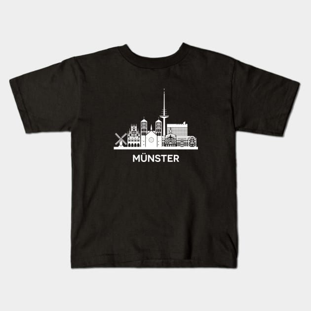 Münster Skyline, white Kids T-Shirt by yulia-rb